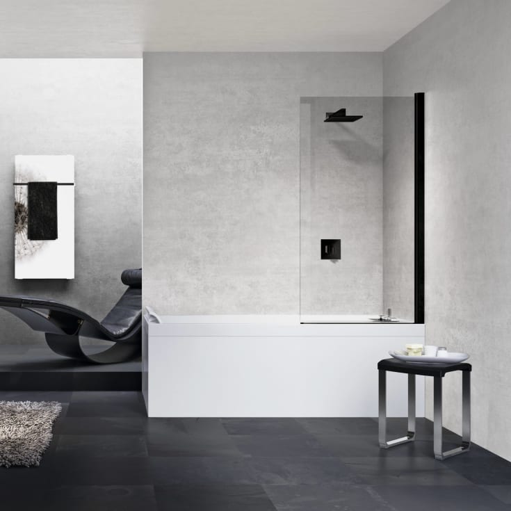 Novellini Young 2.0 1V badekarvegg, 150x80 cm, klart glass, sort matt profil
