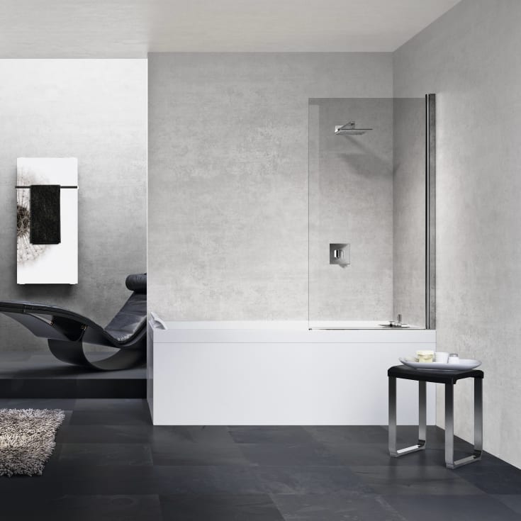 Novellini Young 2.0 1V badekarvegg, 150x90 cm, klart glass, krom profil