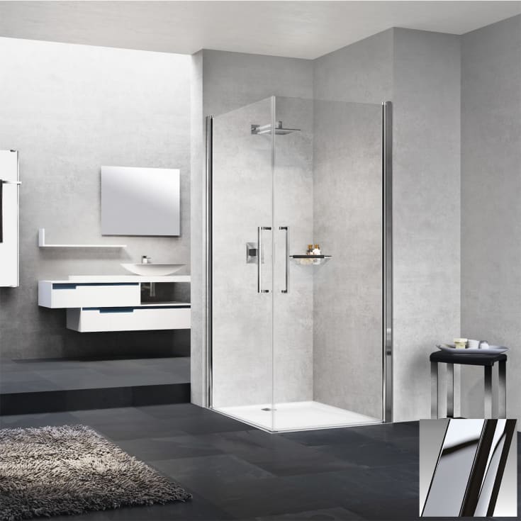 Novellini Young 2.0 2G slagdør, 85-87 cm, klart glass, krom profil
