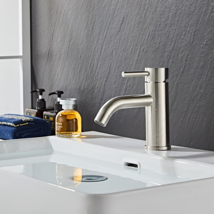 Zen Sanitary håndvaskarmatur small børstet stål med pin greb