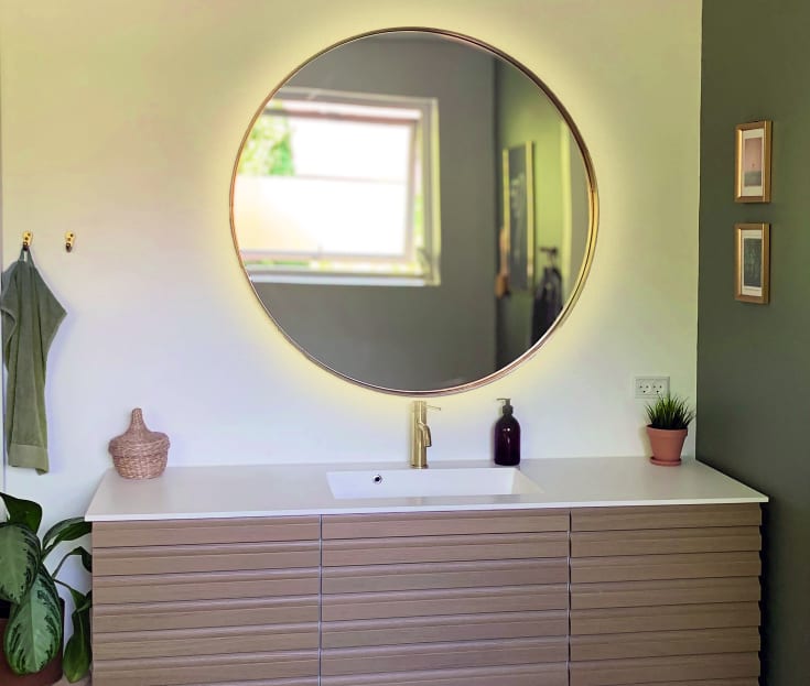 Kriss Halo Round spejl med lys, touch, Ø80 cm, guld