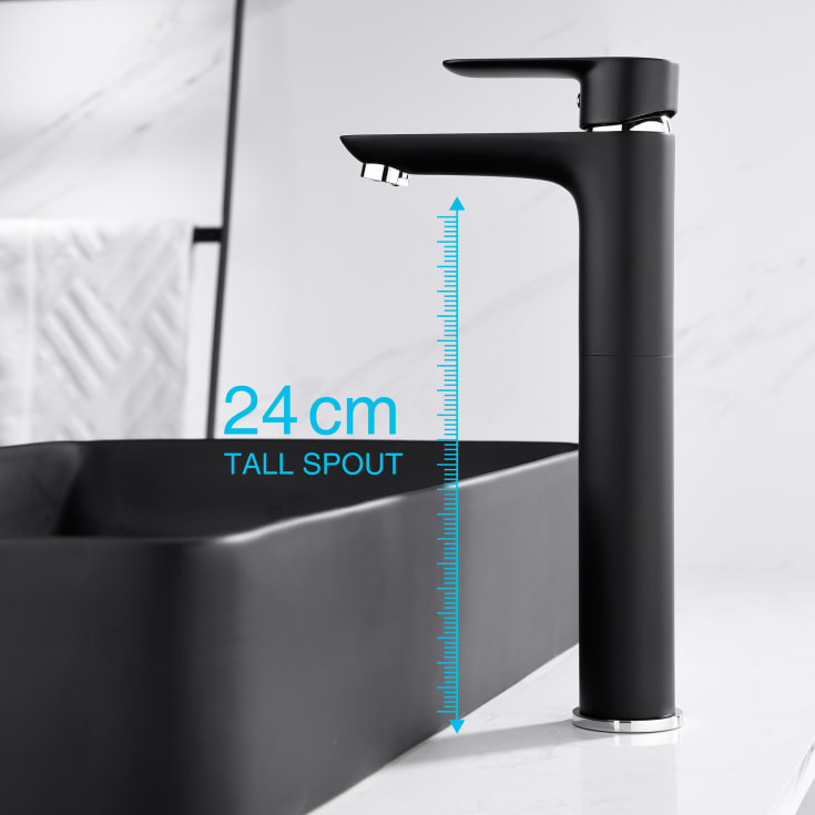 Bathlife Pärla servantbatteri, uten bunnventil, høy modell, sort matt