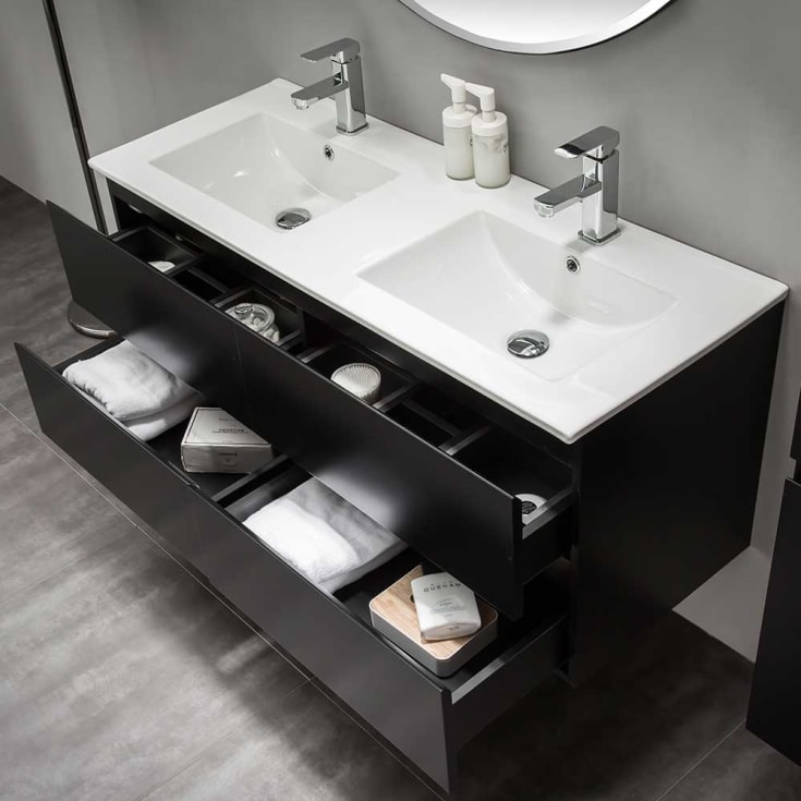 Bathlife Eufori møbelpakke, med dobbel servant, 120x46x50 cm, sort matt