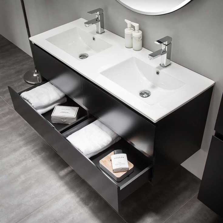 Bathlife Eufori møbelpakke, med dobbel servant, 120x46x50 cm, sort matt