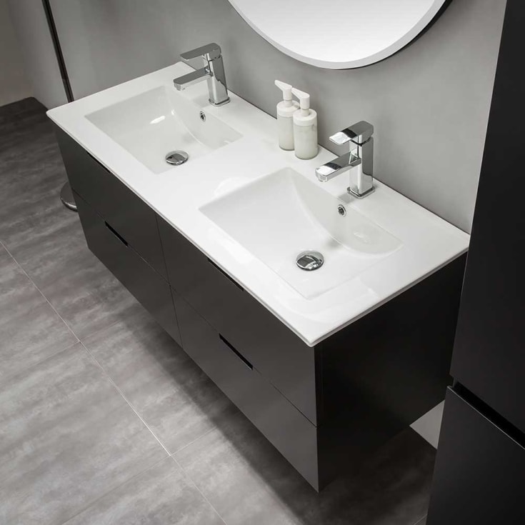 Bathlife Glädje møbelpakke, med dobbel servant, 120x46x50 cm, sort matt