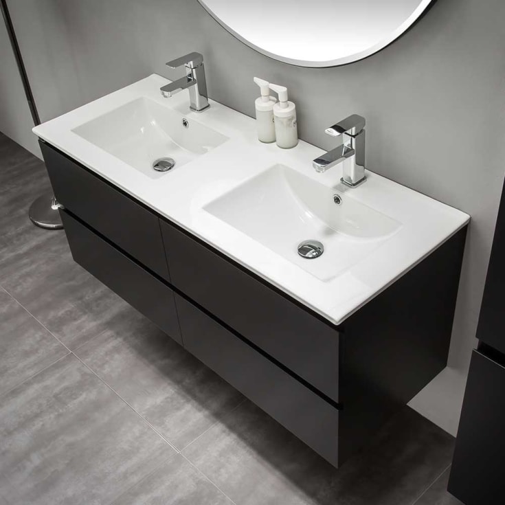 Bathlife Eufori møbelpakke, med dobbel servant, 120x46x50 cm, sort matt