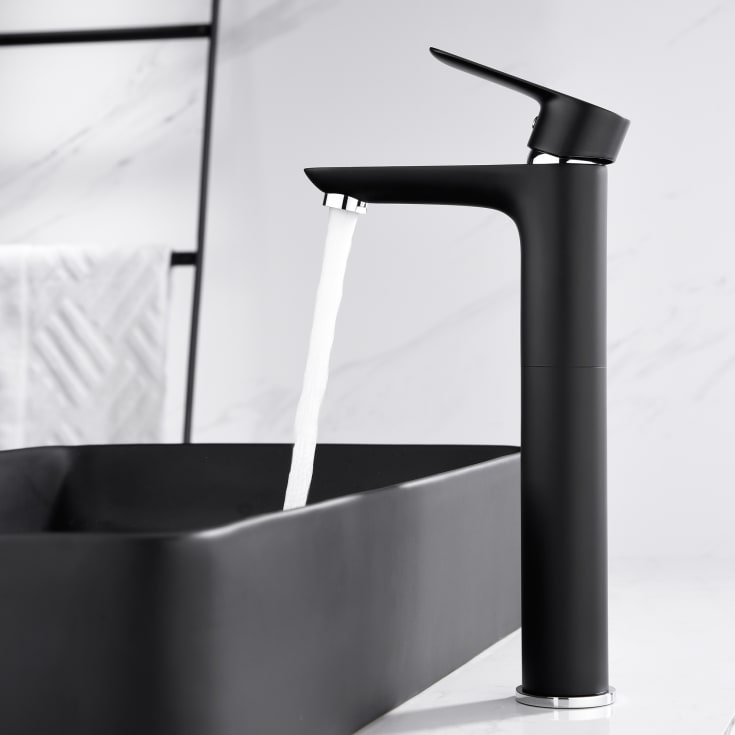 Bathlife Pärla servantbatteri, uten bunnventil, høy modell, sort matt