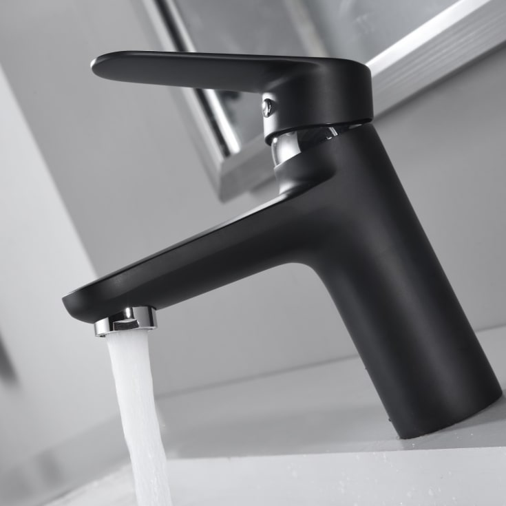 Bathlife Springa servantbatteri, uten bunnventil, sort matt