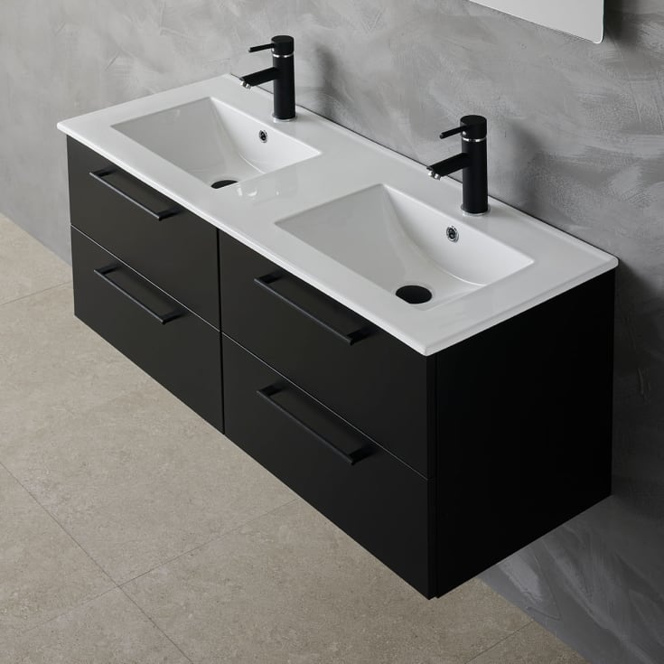 Bathlife Lust møbelpakke, med dobbel servant, 120x46,5x48 cm, sort