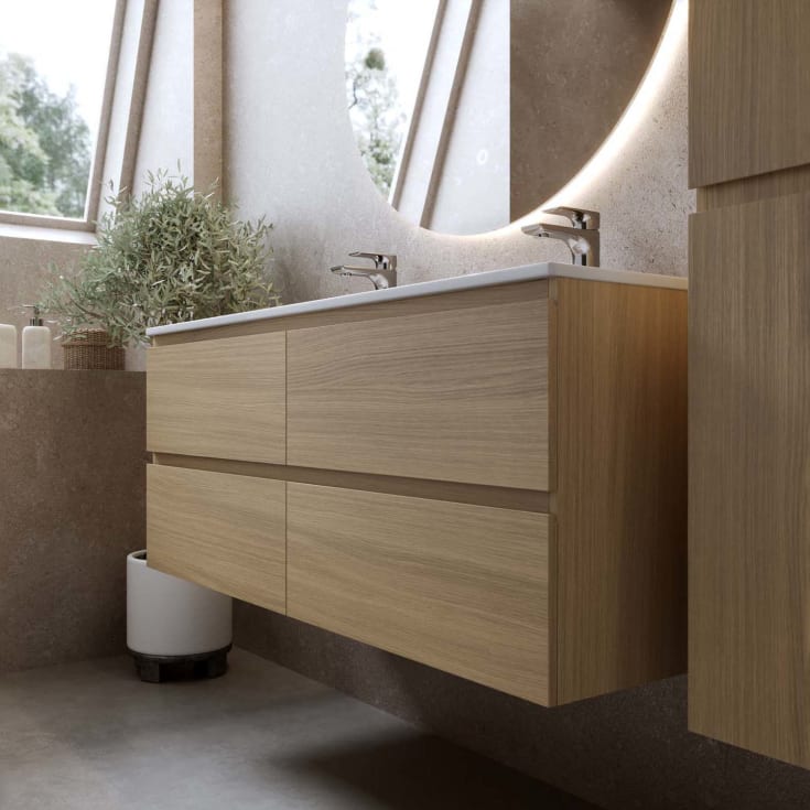 Bathlife Eufori møbelpakke, med dobbel servant, 121x46,5x50 cm, eik