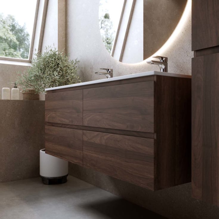 Bathlife Eufori møbelpakke, med dobbel servant, 121x46,5x50 cm, valnøtt