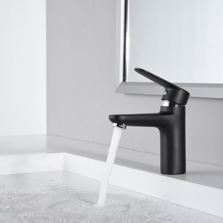 Bathlife Springa servantbatteri, uten bunnventil, sort matt