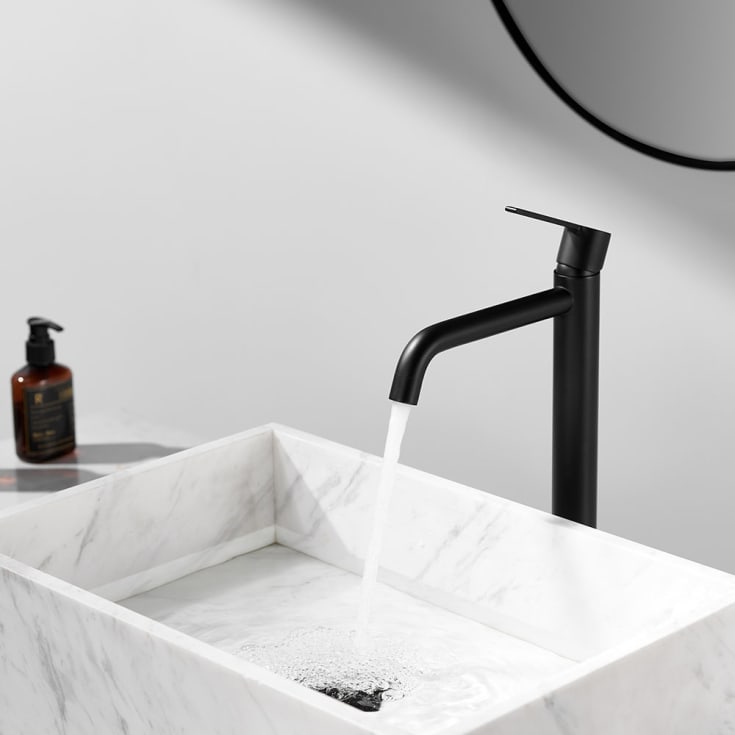 Bathlife Tillra servantbatteri, uten bunnventil, høy modell, sort matt