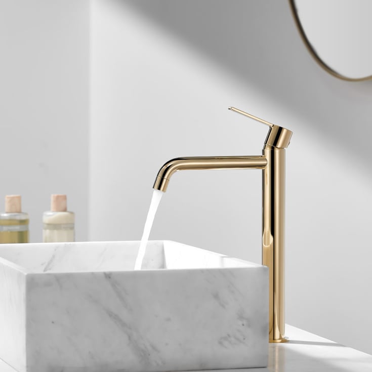 Bathlife Tillra servantbatteri, uten bunnventil, høy modell, messing