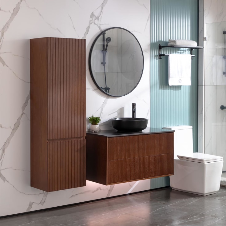 Bathlife Förtjust sideskap med 2 dører, 45x35x150 cm, brun eik