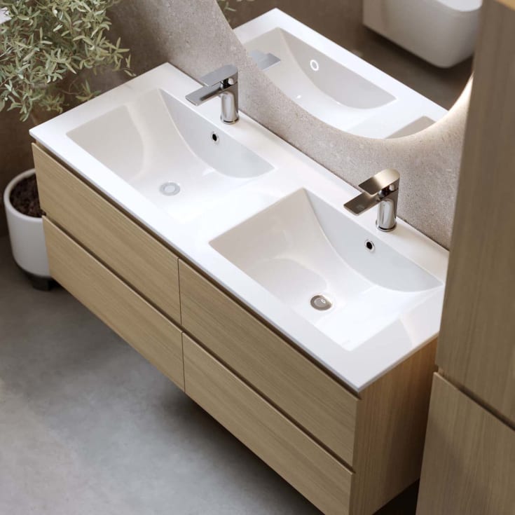Bathlife Eufori møbelpakke, med dobbel servant, 121x46,5x50 cm, eik