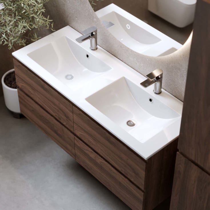 Bathlife Eufori møbelpakke, med dobbel servant, 121x46,5x50 cm, valnøtt