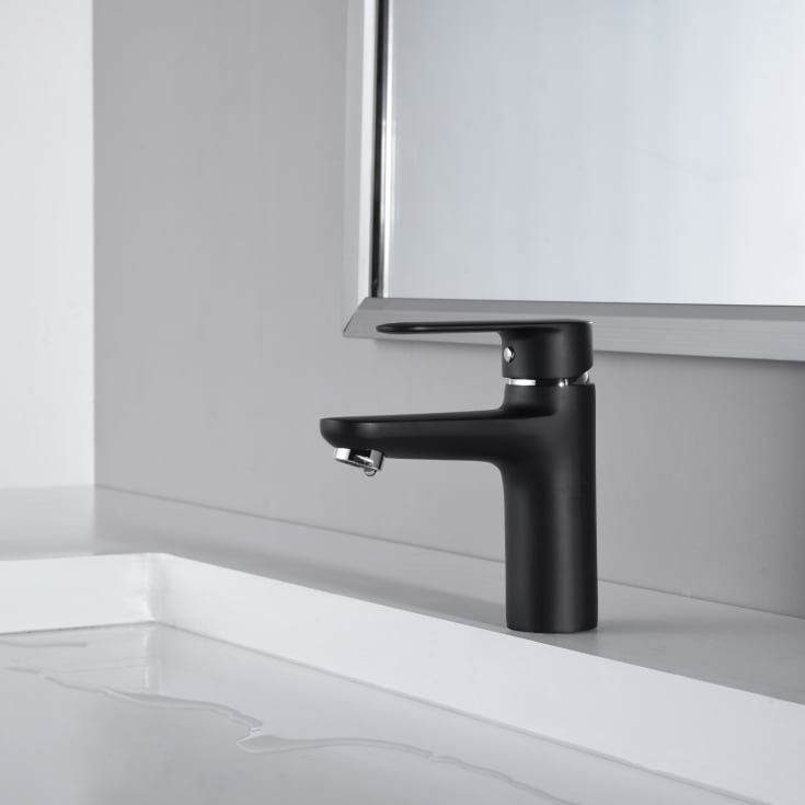 Bathlife Springa servantbatteri, uten bunnventil, sort matt
