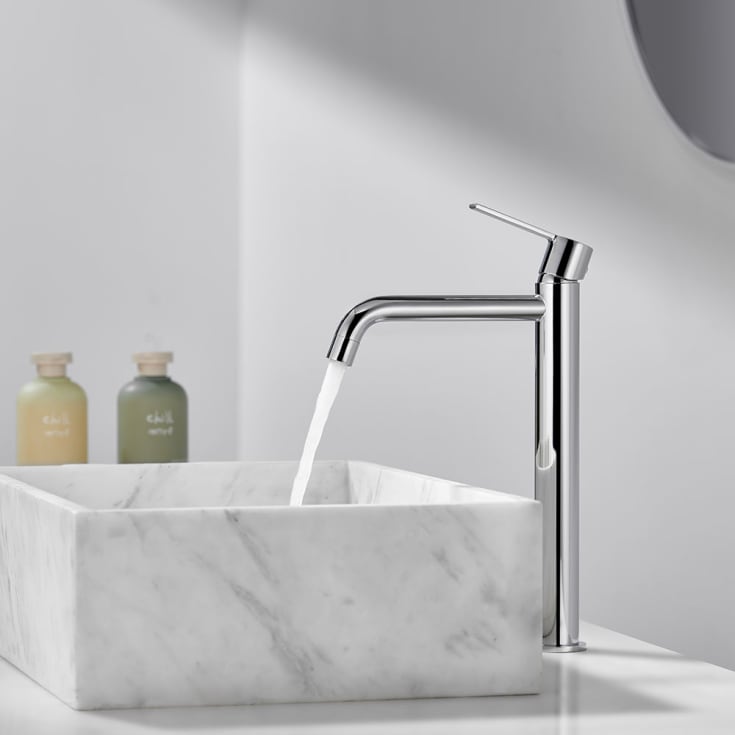 Bathlife Tillra servantbatteri, uten bunnventil, høy modell, krom