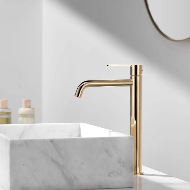 Bathlife Tillra servantbatteri, uten bunnventil, høy modell, messing