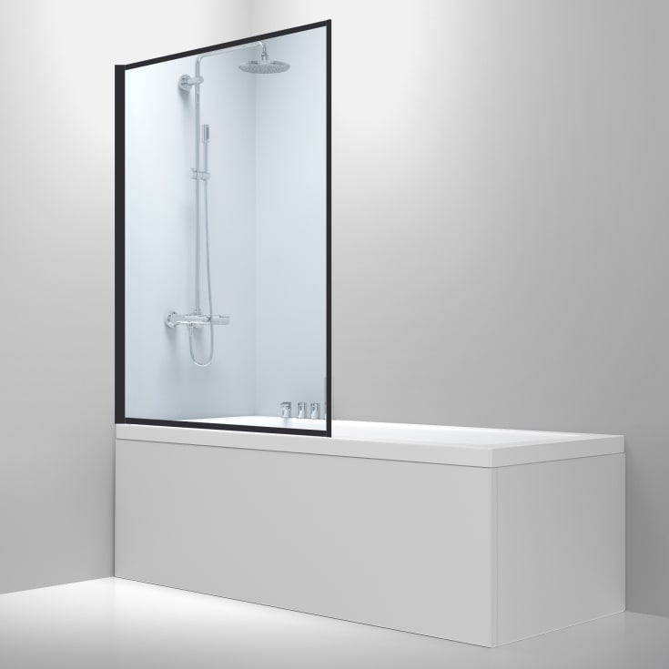 Bathlife Profil badekarvegg, 80 cm, klart glass, sort profil