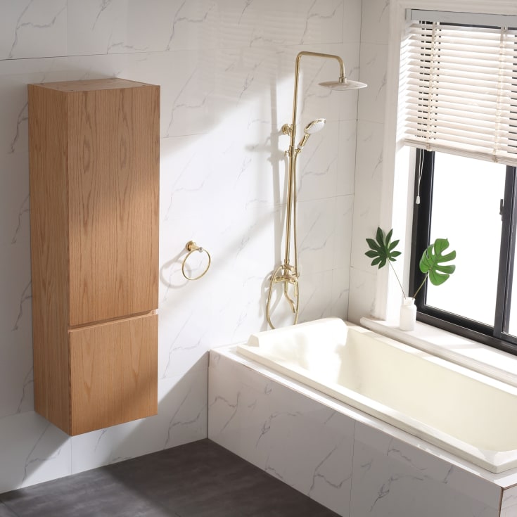 Bathlife Lättsam Sideskap med 2 dører, Integrerte grep, 45x35x150 cm, Eik