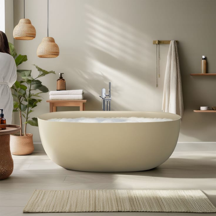 Bathlife Soft frittstående badekar, 160x59 cm, akryl, beige