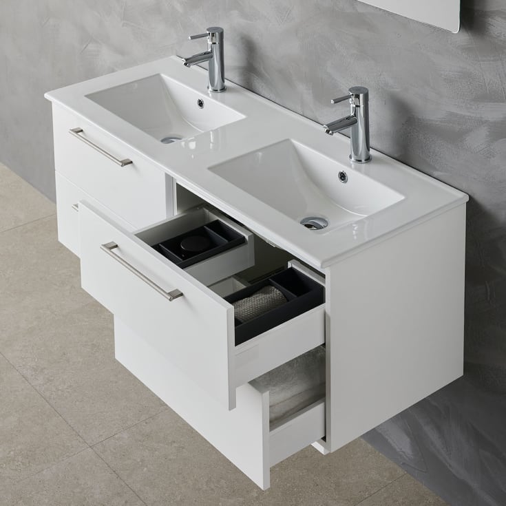 Bathlife Lust møbelpakke, med dobbel servant, 120x46,5x48 cm, hvit
