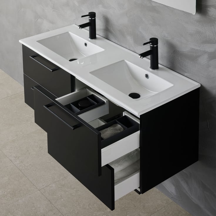 Bathlife Lust møbelpakke, med dobbel servant, 120x46,5x48 cm, sort