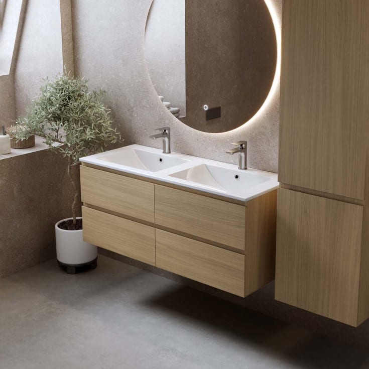 Bathlife Eufori møbelpakke, med dobbel servant, 121x46,5x50 cm, eik