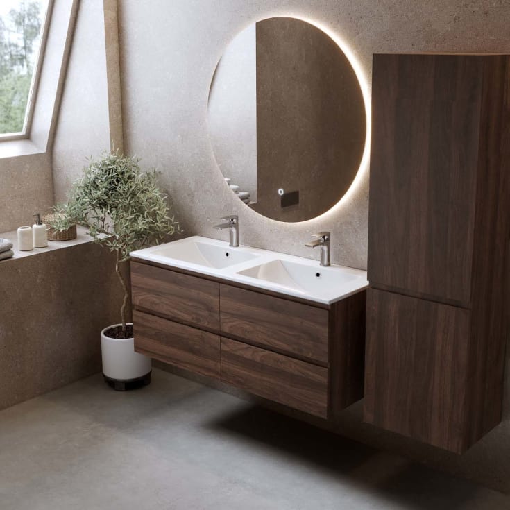 Bathlife Eufori møbelpakke, med dobbel servant, 121x46,5x50 cm, valnøtt