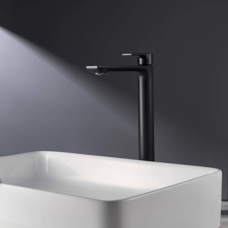 Bathlife Skimra servantbatteri, uten bunnventil, høy modell, sort matt