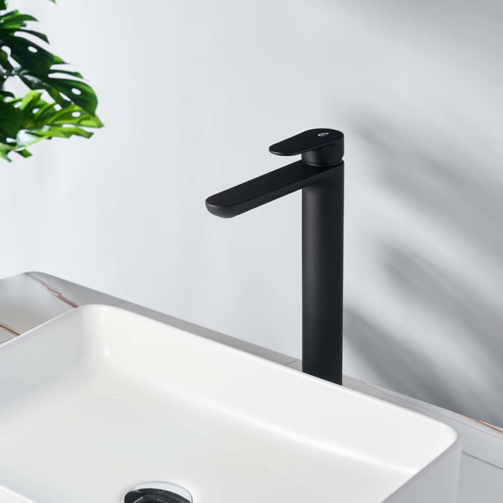 Bathlife Lyster servantbatteri, uten bunnventil, høy modell, sort matt