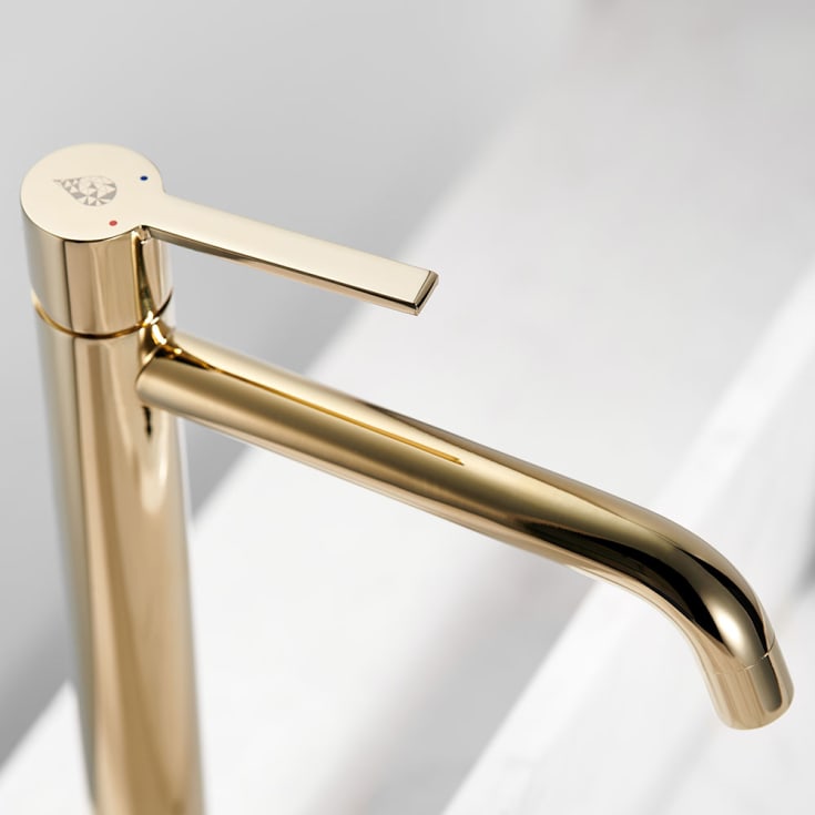 Bathlife Tillra servantbatteri, uten bunnventil, høy modell, messing