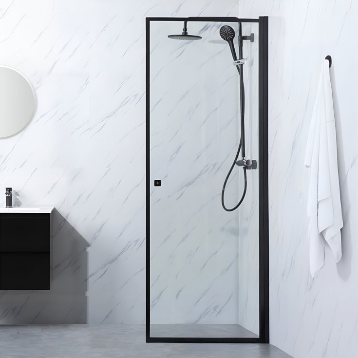 Bathlife Profil dusjdør, 90 cm, klart glass, sort profil