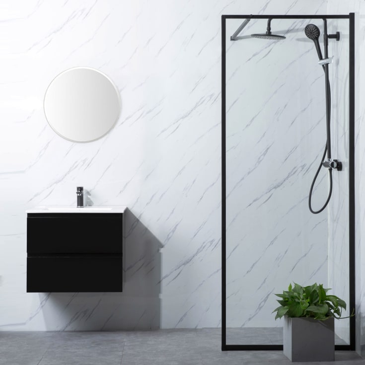 Bathlife Profil dusjvegg, 90 cm, klart glass, sort profil
