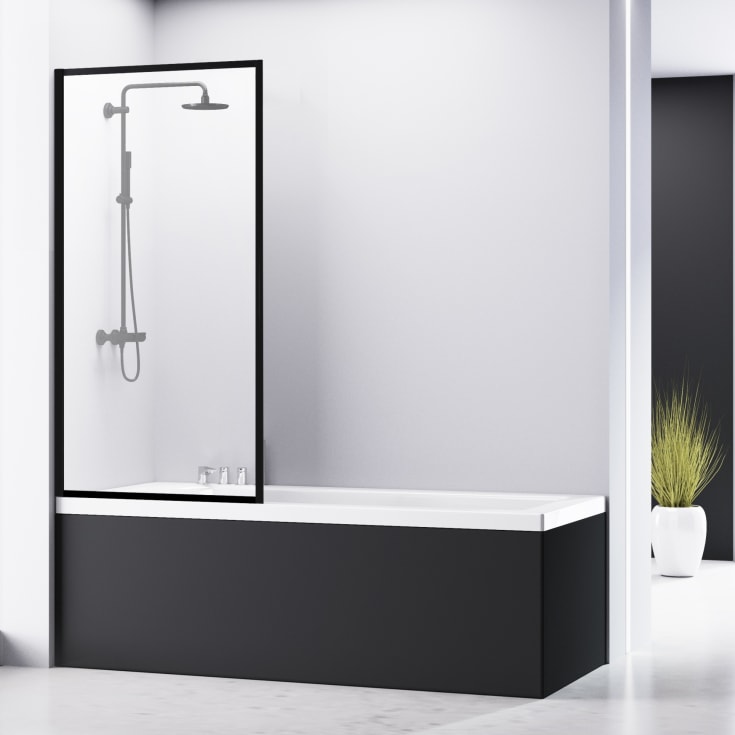Bathlife Profil badekarvegg, 80 cm, klart glass, sort profil