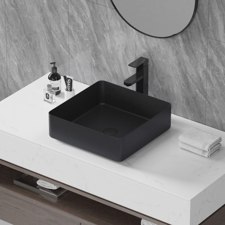 Bathlife Skatt toppmontert servant, 40,6x40,6 cm, sort matt