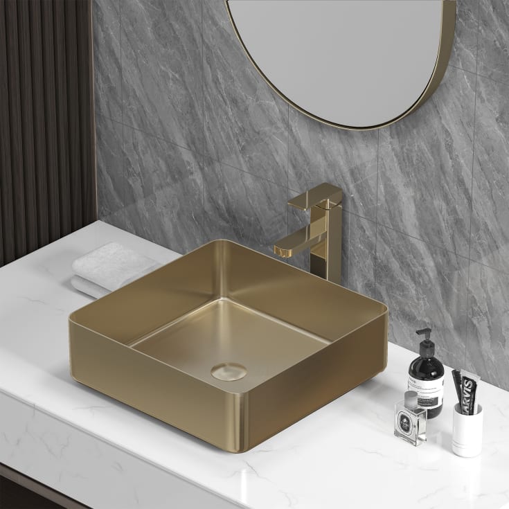 Bathlife Skatt toppmont servant, 40,6x40,6 cm, børstet gull