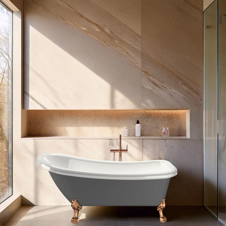 Bathlife Ideal badekar med løveføtter, 153x67cm akryl, messing