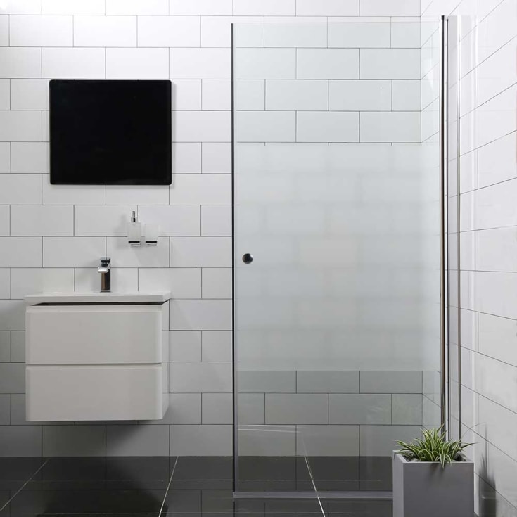 Bathlife Allsidig dusjdør, 80 cm, delvis frostet glass, sølv profil
