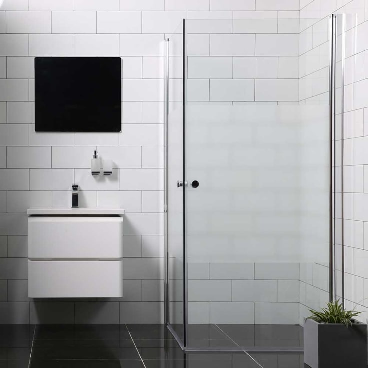 Bathlife Allsidig dusjhjørne, 100x80 cm, delvis frostet glass, sølv profil