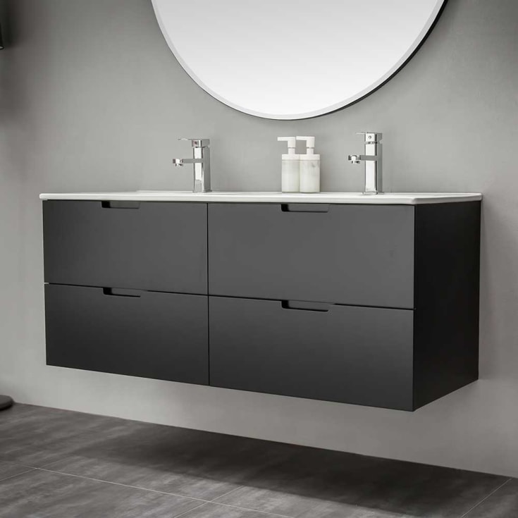 Bathlife Glädje møbelpakke, med dobbel servant, 120x46x50 cm, sort matt