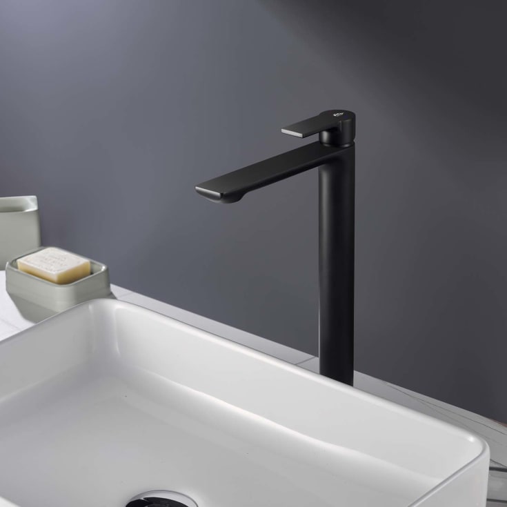 Bathlife Skimra servantbatteri, uten bunnventil, høy modell, sort matt