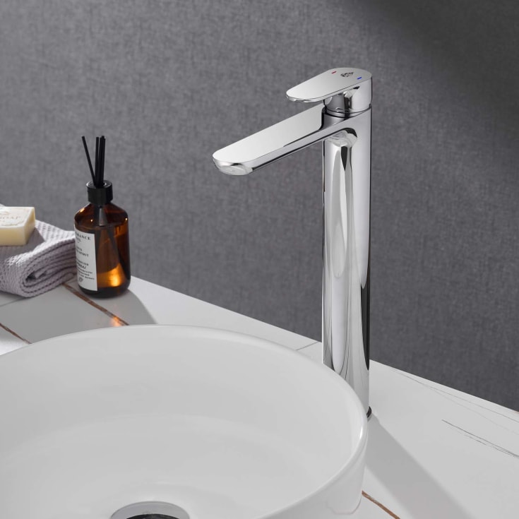 Bathlife Lyster servantbatteri, uten bunnventil, høy modell, krom