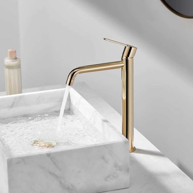 Bathlife Tillra servantbatteri, uten bunnventil, høy modell, messing