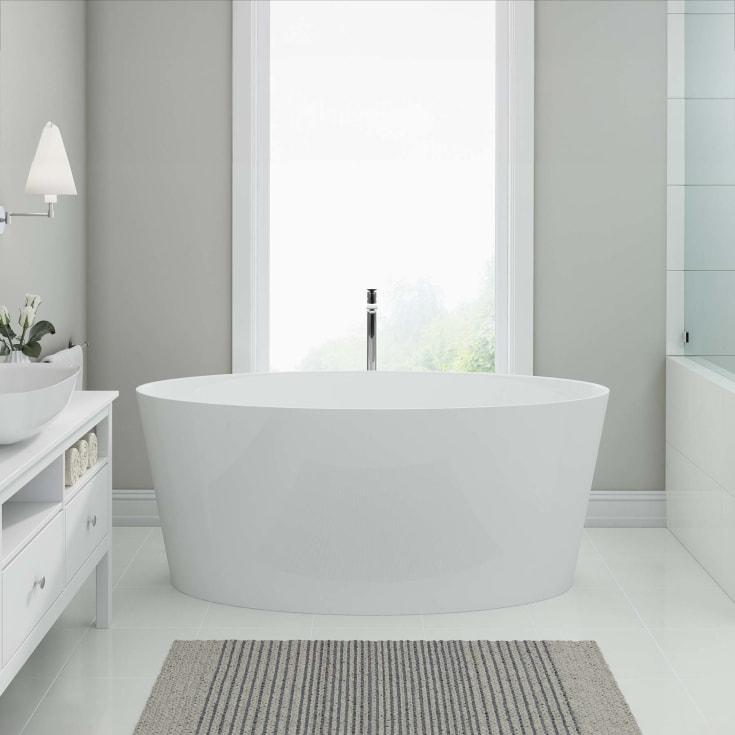 Bathlife Blund frittstående badekar i støpemarmor, 158x71,8 cm, hvit