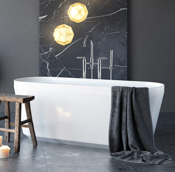Westerbergs Fjord badekar, 1550x700 mm, solid surface, hvit matt