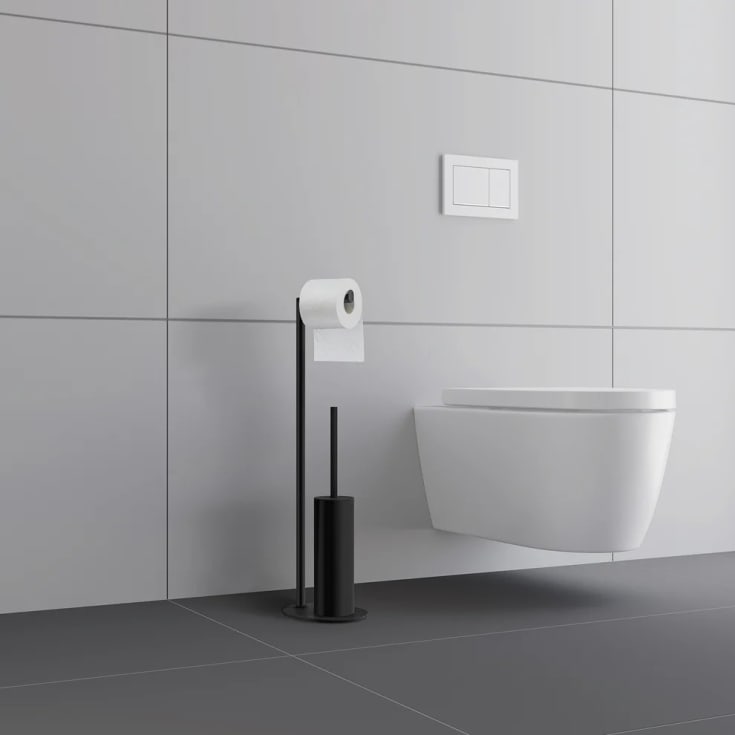 Smedbo Outline toiletrulleholder med toiletbørste, sort