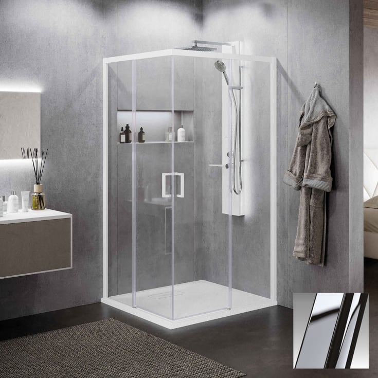Novellini Zephyros 2.0 AH skyvedør høyre, 77-80 cm, klart glass, krom profil
